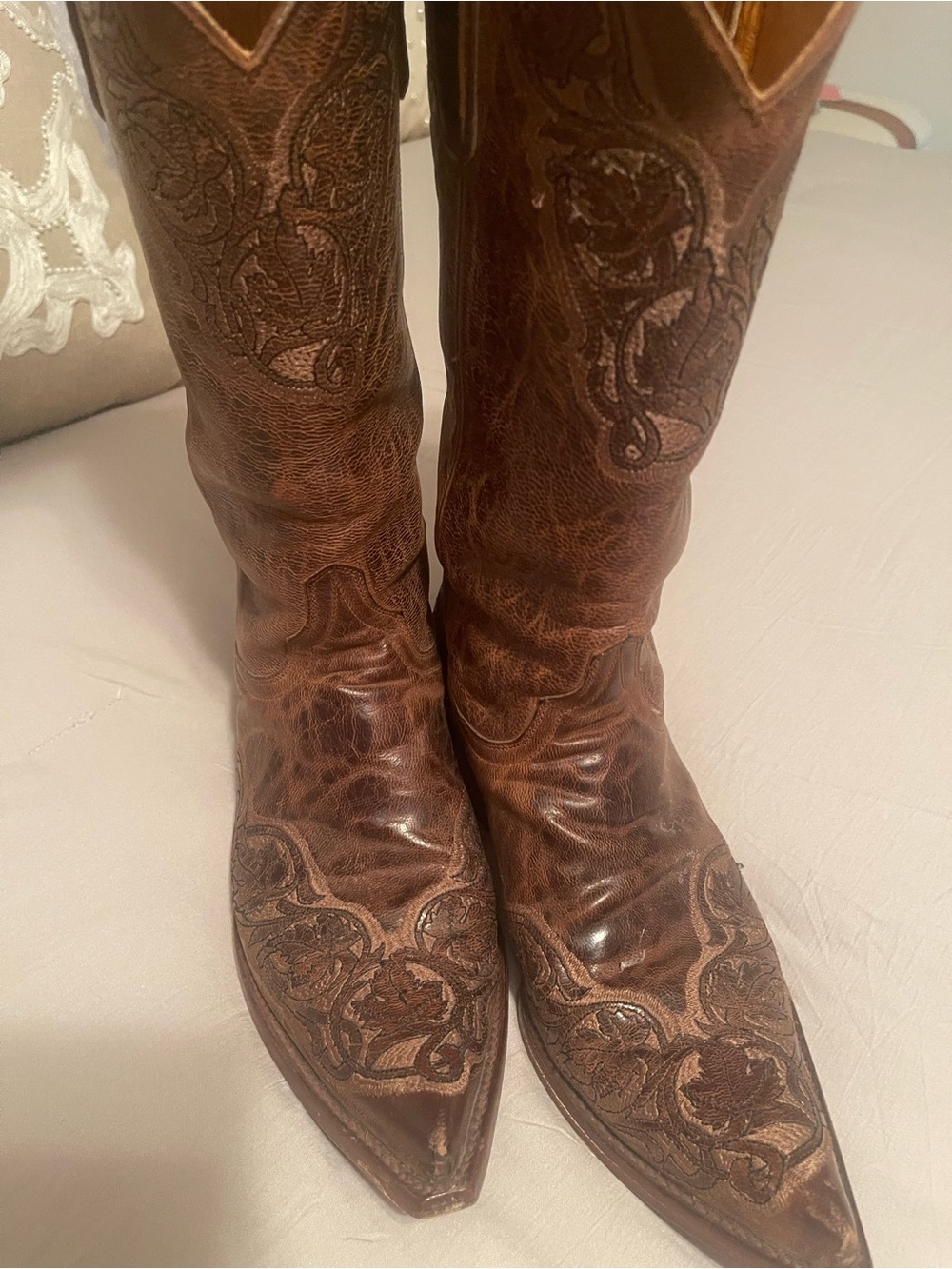 Old Gringo Brown Leather Embroidered Heeled Cowboy Boots